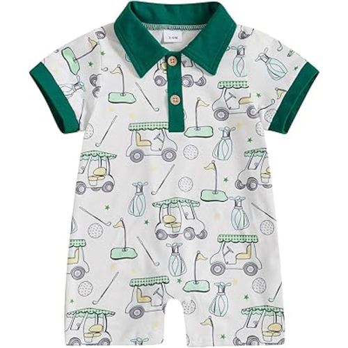 Newborn Baby Boy Golf Outfit Golf Cart Onesie Polo Shirt Romper Short Sleeve Jumpsuit Cute Infant Summer Clothes