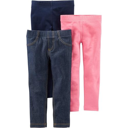 Simple Joys by Carter's Baby Girl's 3-Pack Leggings Pants, navy/pink/denim, 3-6 Months