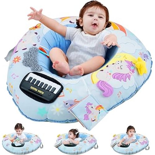 Lovvie & Joy 3-in-1 Baby Seat and Play Activity Center Ring,Soft Infant Seats for Sitting Up Chair 0-12 Months Babies with Toys for Early Sensory Exploration and Motor Skill Development Unicorn
