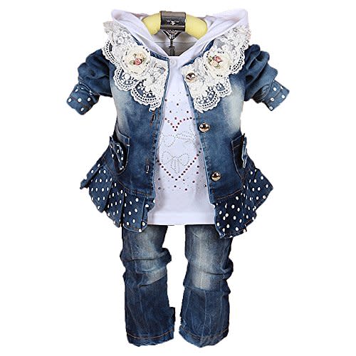 Yao 6M-4Y Infant 3Pcs Baby Girls Clothes Set Toddler Casual Outfits Lace Dress Jacket and Jeans