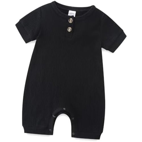 Infant Romper Solid Color One Piece Onesie Short Sleeve Summer Clothes for 0~12M Baby