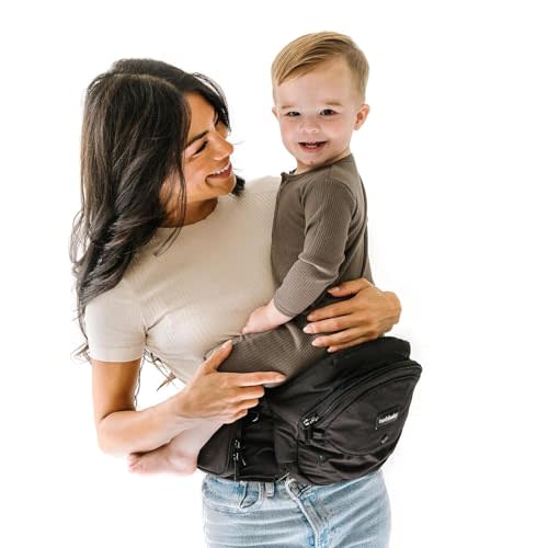 Tushbaby The Original Safety-Certified Hip Carrier for Babies & Toddlers: Machine Washable Child Waist Seat with Pocket Storage, As Seen on Shark Tank (23-44 Waist, 0-3 yrs up to 45lbs)  Black