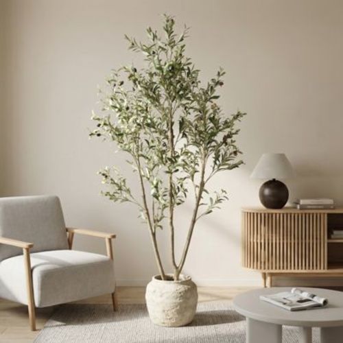 NAYSAYE Faux Olive Tree 6ft - Artificial Olive Trees Indoor with Natural Wood Trunk and Realistic Leaves Fake Olive Tree for Home House Office Décor