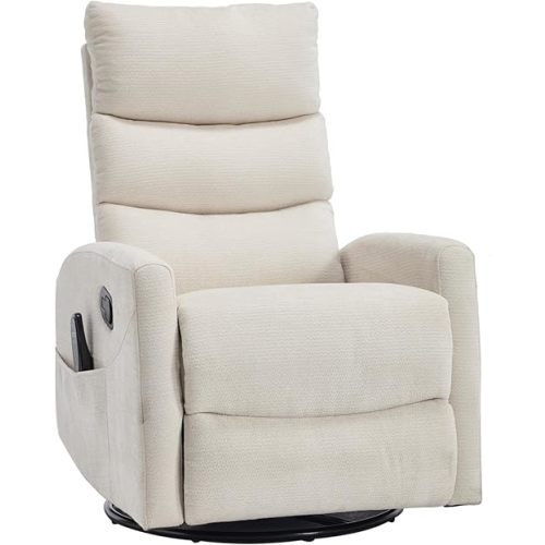 PELUMY 360° Swivel Rocker Recliner with Heat & Vibration Massage, Glider Rocking Chair for Adults, Compact Recliner for Living Room, Small Spaces, Nursery, Bedroom (Chenille, Beige)