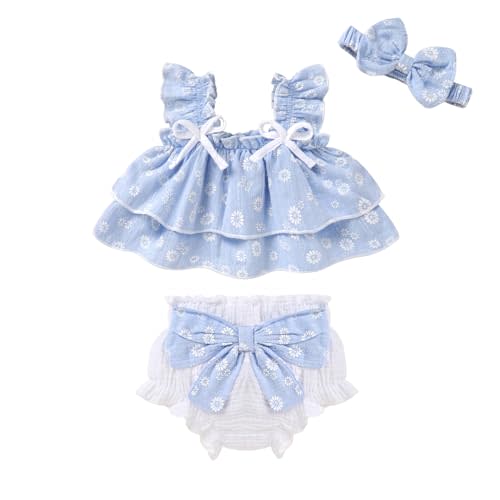 YOUNGER TREE Baby Girl Clothes Infant Ruffle Tops Dress Shorts Set Bloomers Toddler Sleeveless Summer Outfits with Headband
