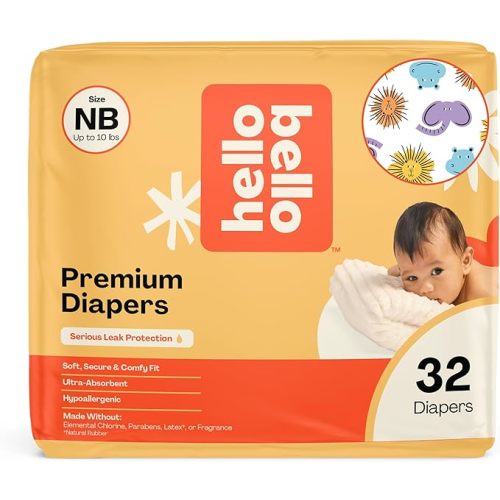 Hello Bello Premium Diapers Size NB (Up to 10 lbs) Safari Squad Designs, 32ct Jumbo Pack