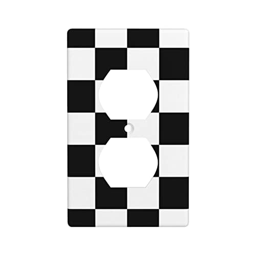 Black White Race Checkered Flag Pattern Duplex Outlet Cover Wall Plate/Switch Decor Standard Size - 4.50" X 2.76"