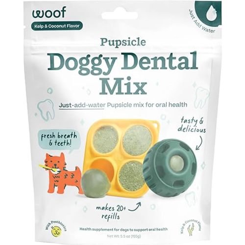 Woof Doggy Dental Pupsicle Mix - Dog Teeth Cleaning Powder for The Pupsicle - Long Lasting Postbiotic Dental Enzyme Mix to Support Oral Health for Dogs