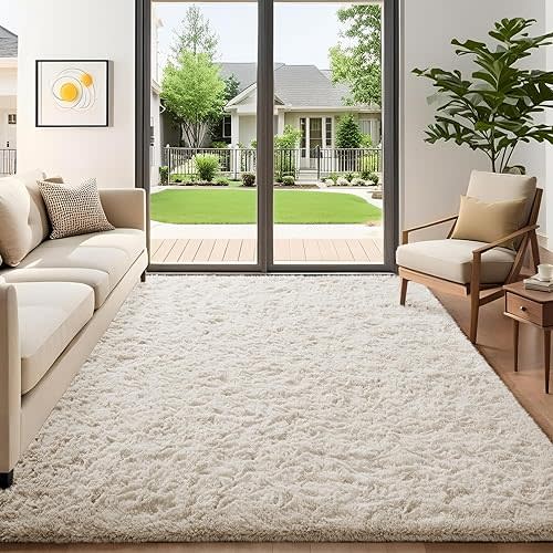 Ophanie 5x7 Area Rugs for Living Room Ivory, Fluffy Shag Large Fuzzy Plush Soft Rug, Shaggy Floor Big Carpets for Bedroom Nursery, Kids Home Decor Aesthetic with Over 99 pcs Pile fibers