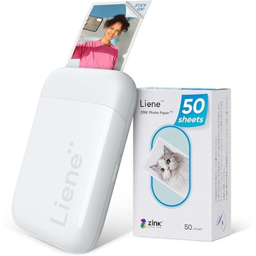 Liene 2x3” Photo Printer, Mini Instant Portable Color Mono Picture Printer Bundle 50 Zink Adhesive Paper, Bluetooth 5.0, Compatible w/iOS & Android, Small Phone Sticker for iPhone, Smartphone, White
