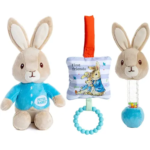 KIDS PREFERRED Beatrix Potter Peter Rabbit Gift Set with Stuffed Animal, Rattle, and Teether