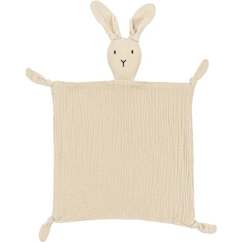 ZIGJOY Bunny Lovey Muslin Cotton Baby Security Blanket Soft Breathable Lovies for Babies Gifts for Newborn Infant Toddler Boys and Girls, Khaki