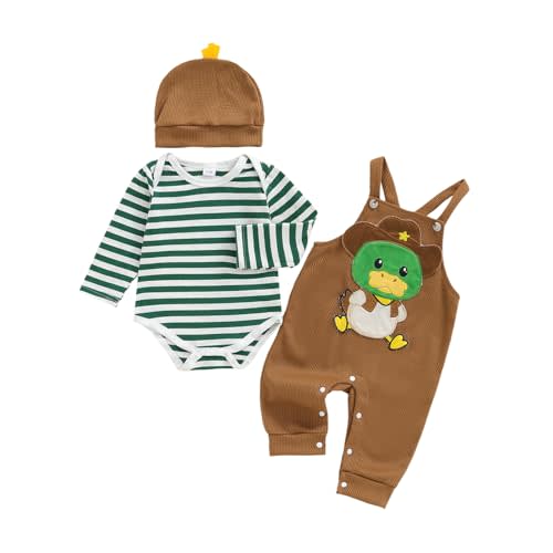 Baby Boy Clothes Set Bodysuit Top Suspender Pants Hat Newborn 3Pcs Outfit