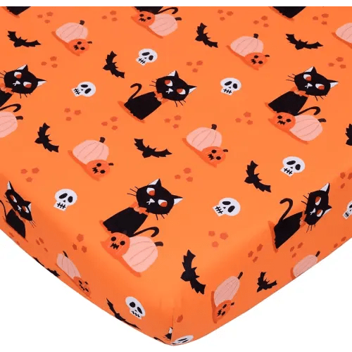 Cloele Halloween Pumpkins Crib Sheet Cats Fitted Sheet for Boys Girls - 1 Pack Baby Nursery Sheet Cozy Bed Sheet for Standard Crib and Toddler Mattresses - Crib Mattress Infant Toddler Sheet