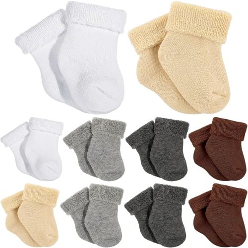 10 Pairs Preemie Baby Terry Cotton Turn Cuff Socks for Newborn Girls Boys - Nicu