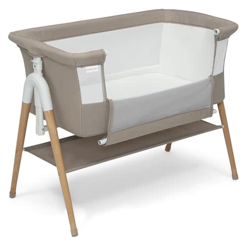 Delta Children Bondi Adjustable Height Bedside Beechwood Bassinet with PureAir Mesh Sheet and FSC-Certified Wood, Tan