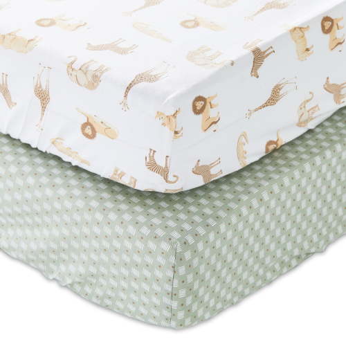 Parent's Choice 2-Piece Cotton Fitted Crib Sheets for Baby Boys and Girls, Safari