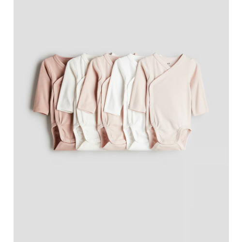 Dusty pink/cherries 5-pack Wrapover Bodysuits for kids | H&M US