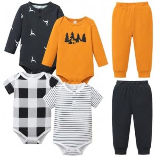 Jecson Baby Boy Clothes 6-Piece Boy Outfit Soft Bodysuits and Pants Set
