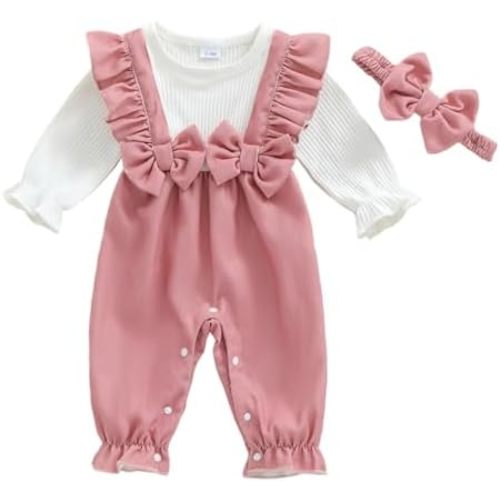 YINGISFITM Newborn Infant Baby Girl Clothes Fall Winter Long Sleeve Romper Patchwork Bow One Piece Jumpsuit Cute Outfits