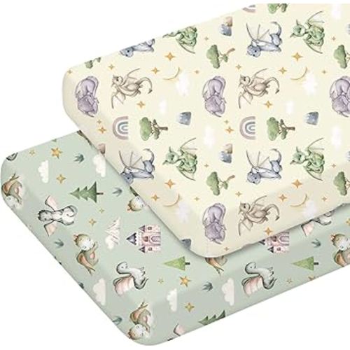2 Pcs Watercolor Dragon Crib Sheet Set 52 x 28 x 8 Inches Baby Sheet Newborn Bedding Nursery Crib Sheets for Girl Boys Baby Gifts for Toddler Mattresses