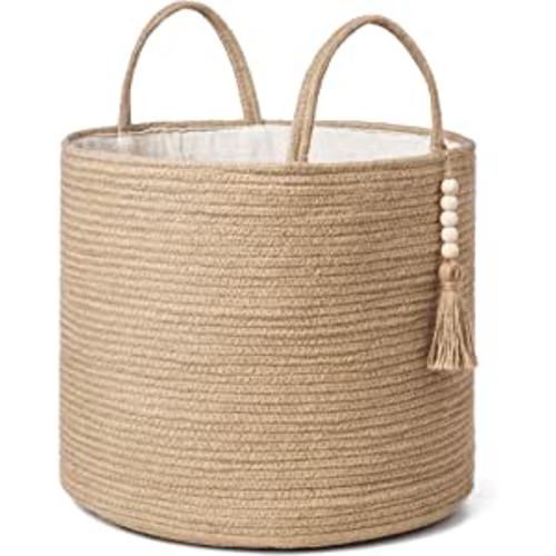 Amazon.com: Mkono Woven Storage Basket Decorative Natural Rope Basket Wooden Bead Decoration for Blankets,Toys,Clothes,Shoes,Plant Organizer Bin with Handles Living Room Home Decor, Jute, 16" W × 13.8"L : Home & Kitchen