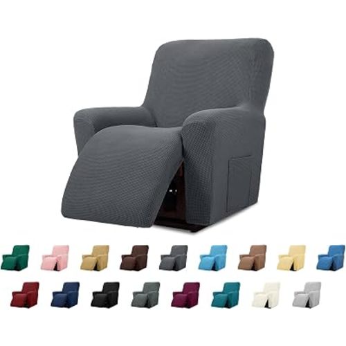 Cupuamon Recliner Chair Covers,Lazy Boy Recliner Covers Stretch Reclining Covers 1 Piece Furniture Protector with Elastic Bottom for Dog,Kids-Charcoal