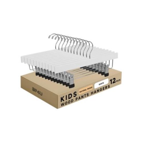 12-Pack Wooden Pants Hangers with Adjustable Clips