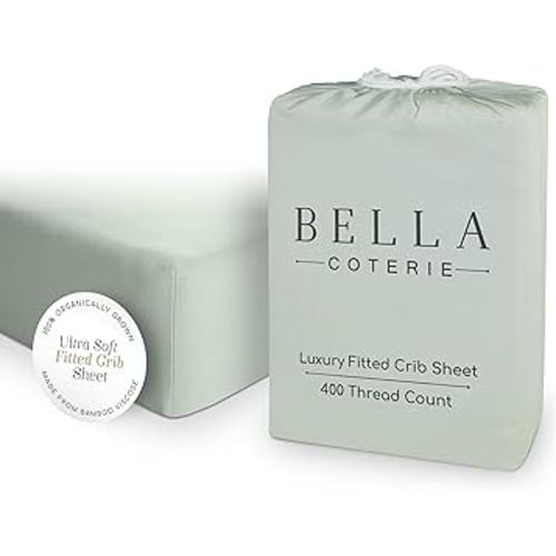 Bella Coterie Luxury Bamboo Viscose Crib Sheet | Organically Grown | Ultra Soft | Cooling for Better Sleep | Deep Pocket Fitted Sheet for Crib & Toddler Mattress | 100% Organically Grown [Sea Glass]