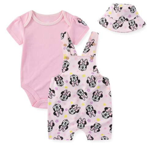 Disney Minnie Mouse Baby Shortall Overall with Hat Set (Girls), 3-Piece Set, Sizes 6M-24M