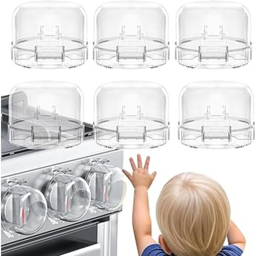 Stove Knob Covers for Child Safety (6 Pack), Stove Knob Safety Covers, Childproof Oven Lock Knob Covers with Adhesive, Prevent Kids-Pets from Gas Stove Knob Locks, Heat-Resistant Upgraded-Clear
