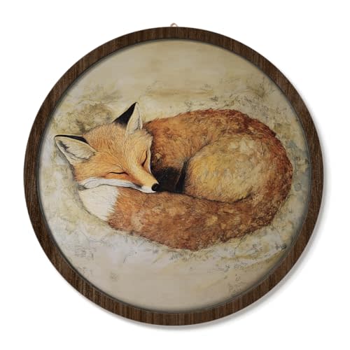 VONTP Vintage Fox Wall Art Decor, Rustic Cottagecore Forest Animal Wooden Wall Hanging Decor for Nursery Farmhouse Home Bedroom Living Room Cabin, 9.8x9.8 Inch