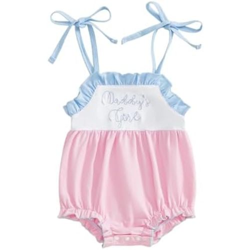Newborn Baby Girl Clothes Daddys Girl Spaghetti Strap Bubble Romper Ruffle Onesie Infant Cute Summer Outfits