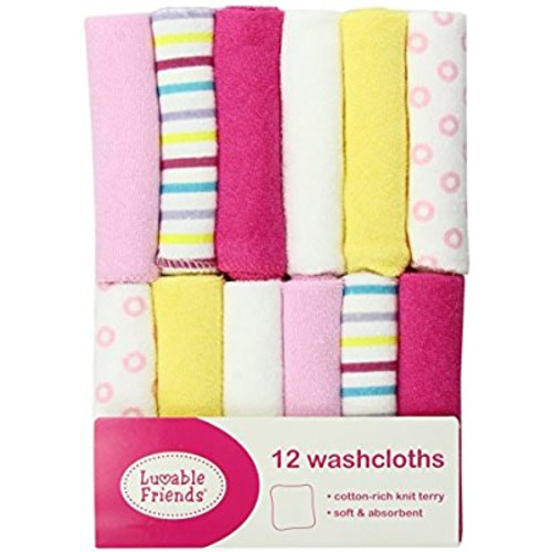 Luvable Friends 12 Pack Washcloths, Pink