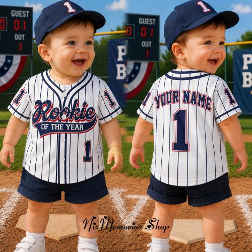 Rookie Of The Year Baseball Jersey, Personalized Baby Baseball Shirt, Custom First Birthday Rookie Jersey Tee