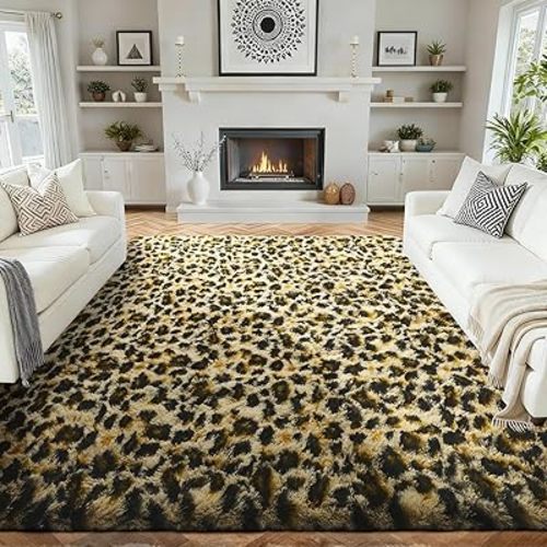 Ophanie Soft Fluffy Shaggy Rugs for Bedroom Living Room Dorm Nursery Home Decor Aesthetic,Color Leopard, Size 6x9