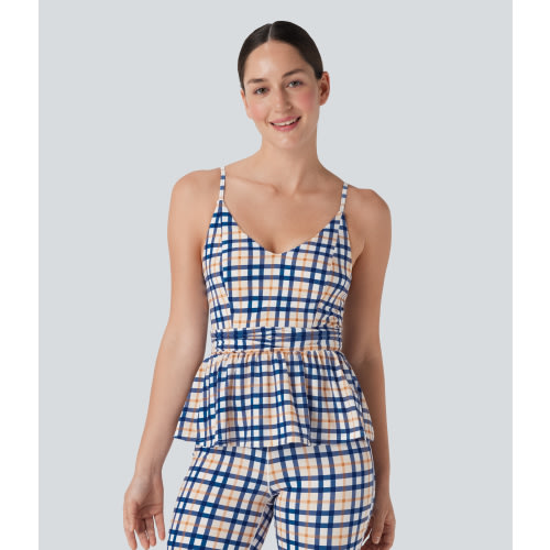 Ruffle Hem Plaid Cool Touch Yoga Cami Top