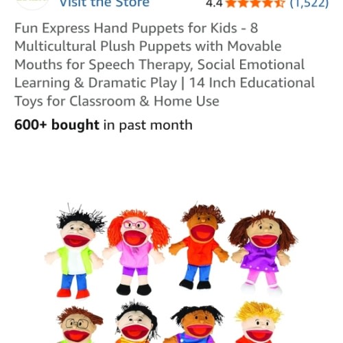 Amazon.com: Fun Express Hand Puppets for Kids - 8 Multicultural Plush Puppets with Movable Mouths for Speech Therapy, Social Emotional Learning & Dramatic Play | 14 Inch Educational Toys for Classroom & Home Use : Toys & Games