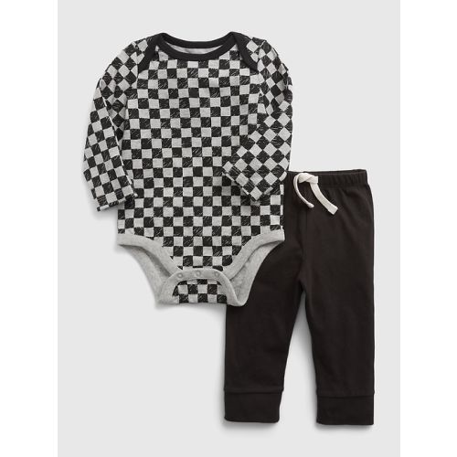 Baby Organic Cotton Mix and Match Two-Piece Outfit Set in grey check, size: 3-6 M