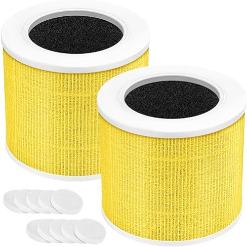 Core Mini Pet Care Replacement Filter, Compatible with LEVOIT Core Mini Air Purifier, Core Mini-P, 3-in-1 Core Mini-RF Filter Replacement, 2 Filter & 10 Fragrance Sponge, Yellow