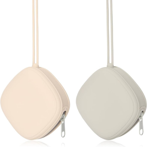 Silicone Pacifier Holder Case, Baby Binky Silicone Cover Pouch, Silicone Pacifier Storage Case for Diaper Bag, 2 Pack (Light Grey, Cream)