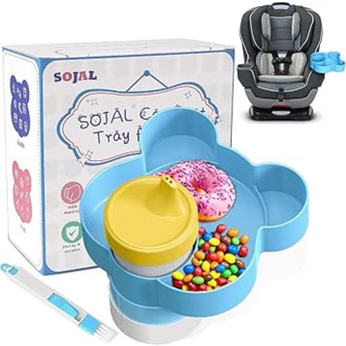 BlueOrigin Car Seat Snack Tray - Travel Tray for Kids Car Seat, Stroller, Booster and Anywhere with a Cup Holder, Toddler Road Trip Essentials Food Plate for Snacks, Toys, Entertainment (Blue)