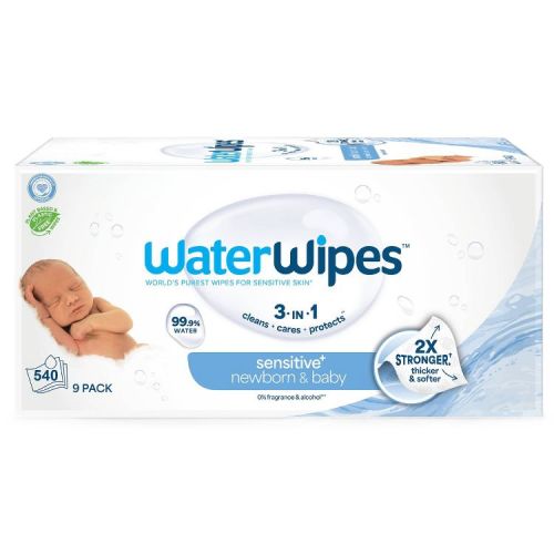 WaterWipes Sensitive Newborn & Baby Wipes, 99.9% Water, Unscented & Hypoallergenic - 540ct