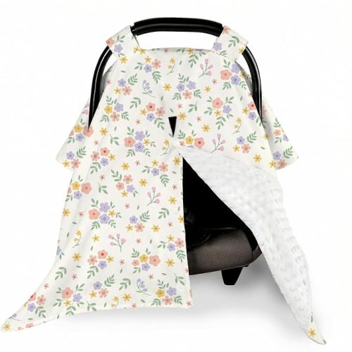 Baby Car Seat Cover, Flowers Carseat Covers for Baby Girl, Soft Nursing Covers for Mom Canopy Shower Gift