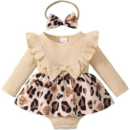 Bekarsy Baby Girl Clothes Fall Winter Outfit Long Sleeve Plaid Romper Dress Ruffles Jumpsuit with Bow Headband