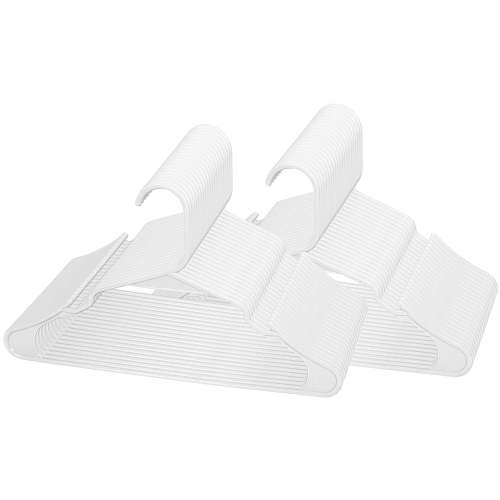 Royale Linens 40 Pack White Plastic Hangers for Clothes - Heavy Duty Clothes Hanger for Everyday Use - Lightweight & Space Saving Notched Plastic Hangers