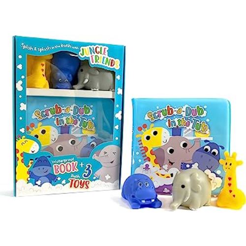 Little Hippo Books Scrub-A-Dub in the Tub - Children's Waterproof Bath Book and Toy Set