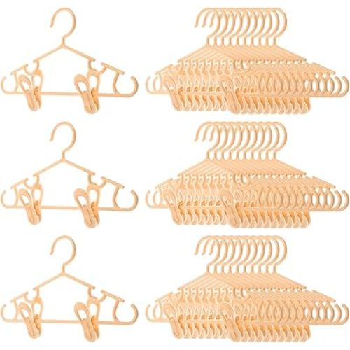 Hsei 5/10/40 Pack Baby Hangers with 10/20/80 Clips, Plastic Kids Pants Hangers for Nursery Closet Top and Bottom Clothes Hanger Set for Newborn Infant Toddler(120 Packs Total,Orange,10.6 Inch)
