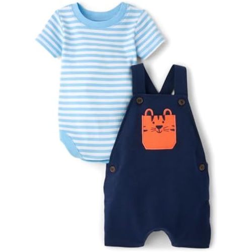 The Children's Place Baby Boys' And Toddler Short Sleeve Bodysuit and Overalls 2 Piece Playwear Set