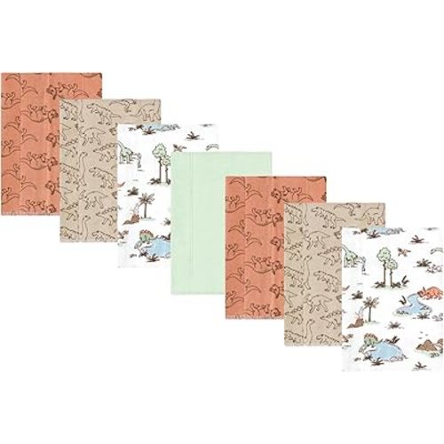 Hudson Baby Unisex Baby Cotton Flannel Burp Cloths, Dinosaur Adventures 7-Pack, One Size
